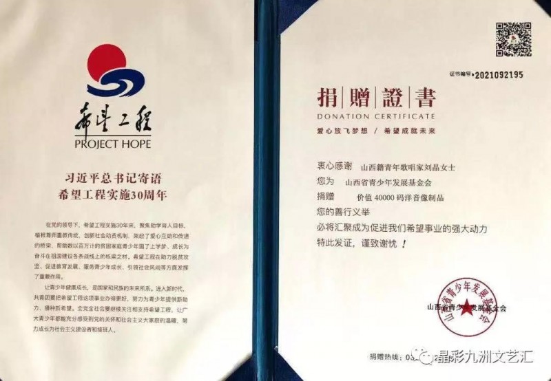 山西籍歌唱家刘晶回家乡传递爱心