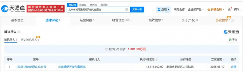 李亚鹏名下嫣然天使儿童医院被执行，执行标的1381万余元