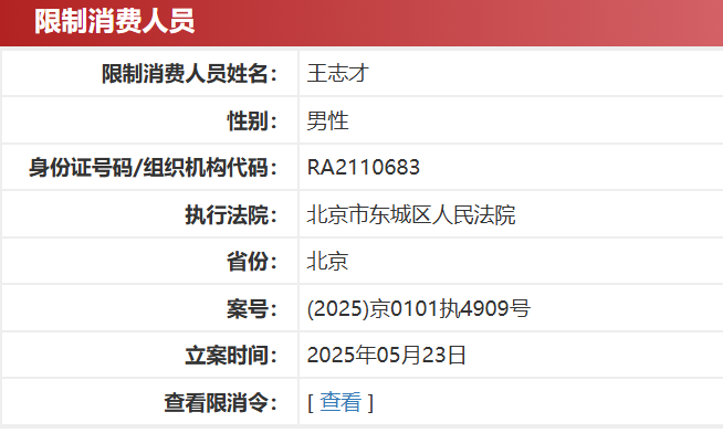 演员王艳的富豪丈夫，被限制高消费