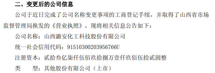 完成变更！“20岁”的阳煤化工成为历史