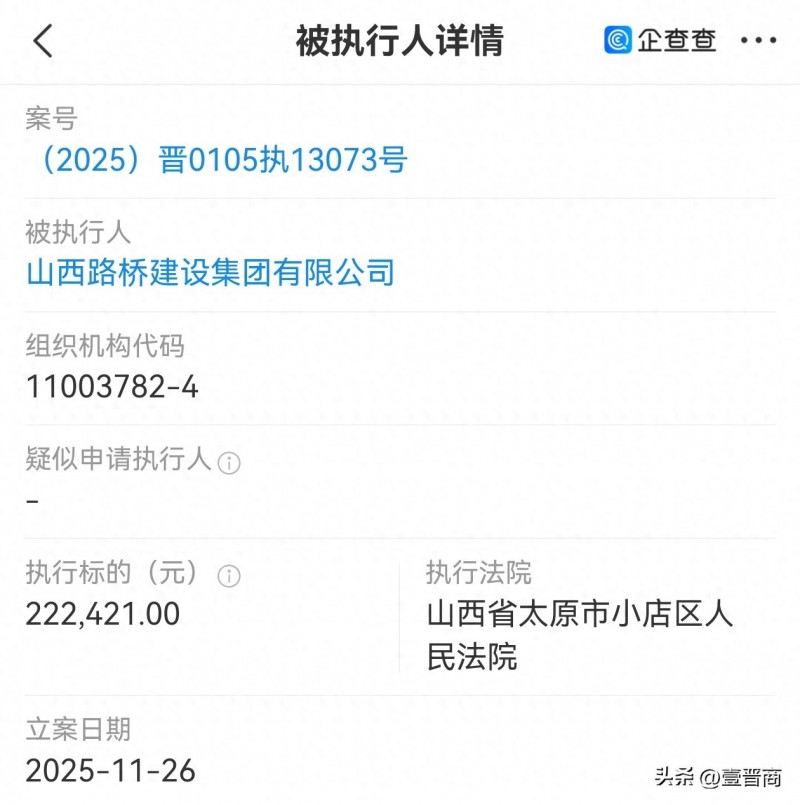 山西路桥建设集团被执行22万多