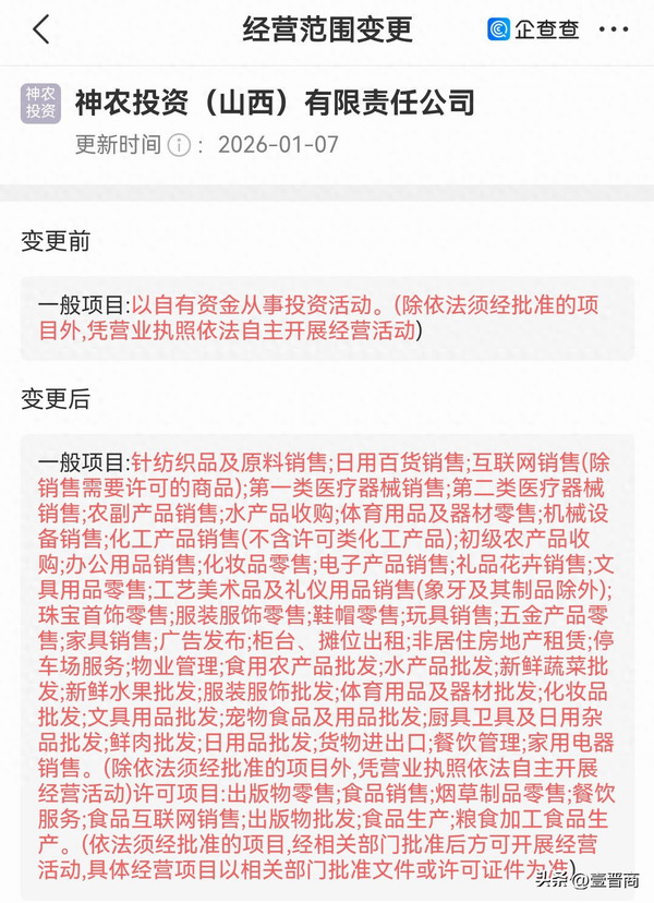 托管山西美特好之后 神农投资经营范围发生变更