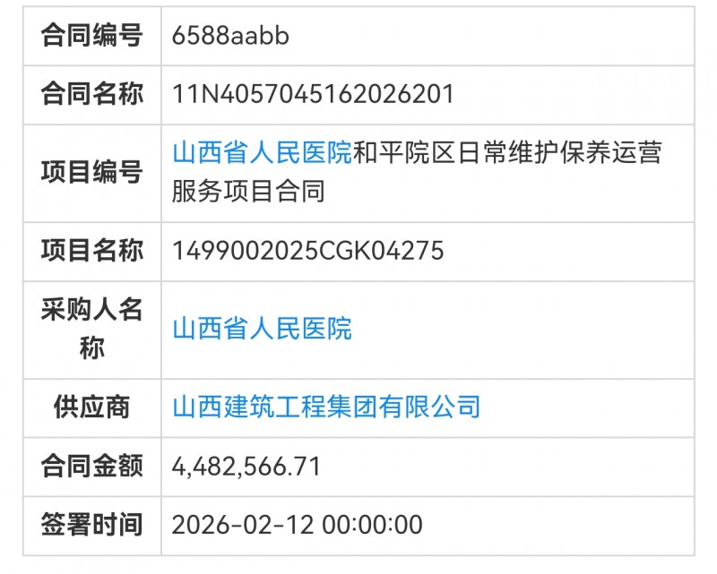 山西建筑工程集团中标山西人民医院和平院区