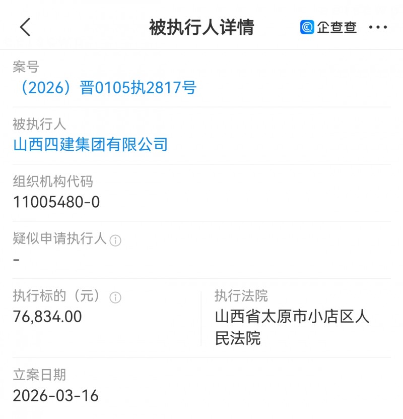 山西四建集团被太原市小店区法院执行7万多