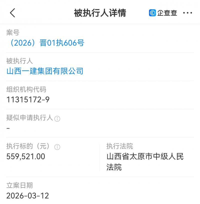 山西一建集团被太原中院列为被执行人 标的55.9万多