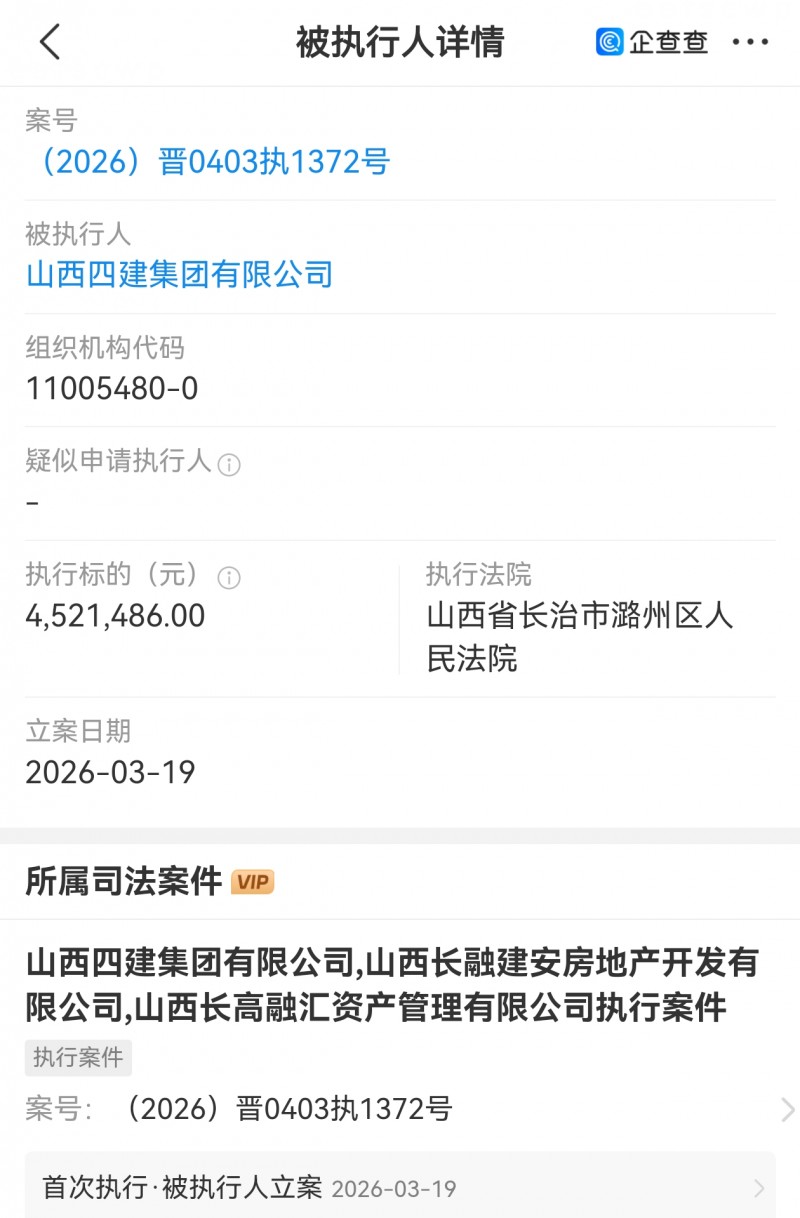 山西四建集团被潞州区法院列为被执行人