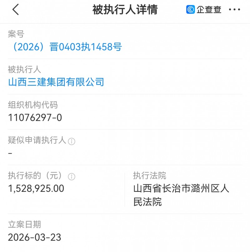 山西三建集团被潞州区法院执行152万多