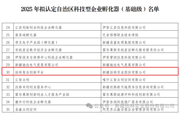 喜报！&ldquo;新疆怡林实业创新科技孵化器被认定为自治区级科技孵化器&rdquo;！