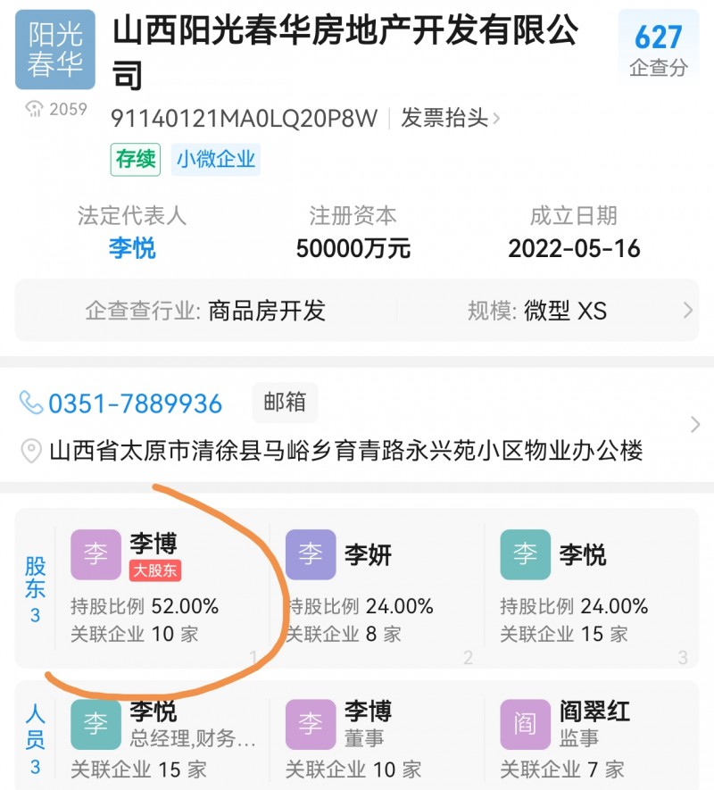 李博成为山西阳光春华房地产公司的实控人