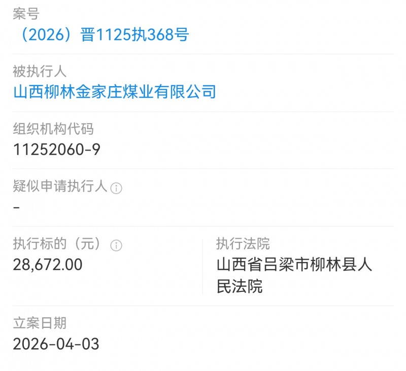 山西柳林金家庄煤业被执行2.8万多
