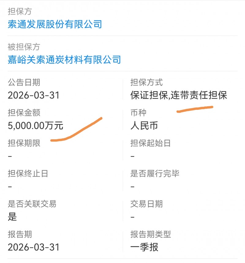 索通发展向嘉峪关索通炭材料担保5000万