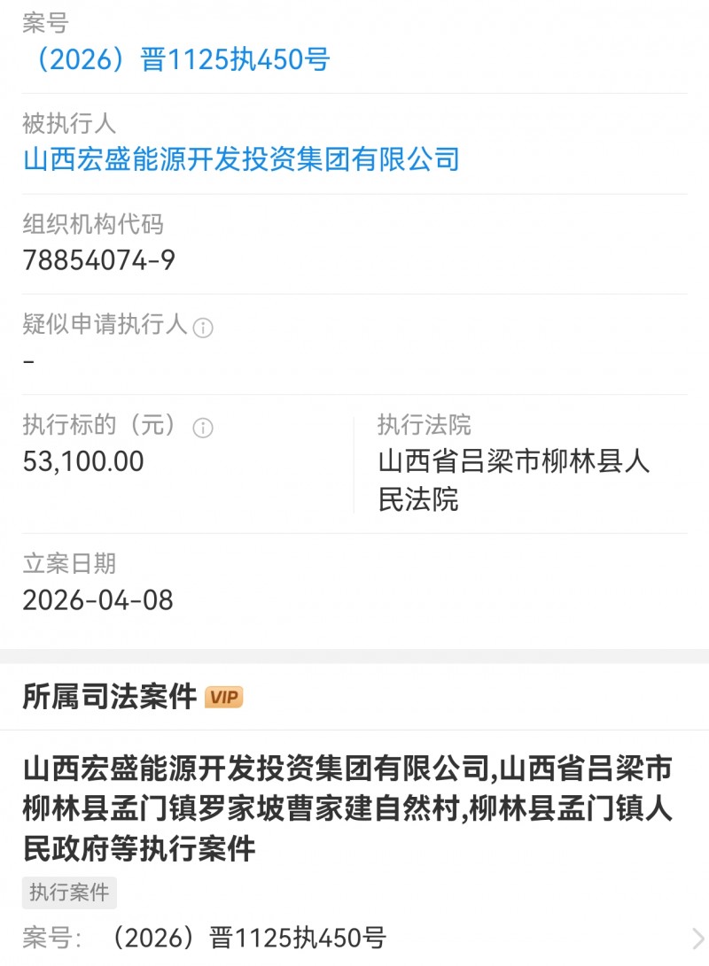 山西宏盛能源被柳林县法院执行5.3万多